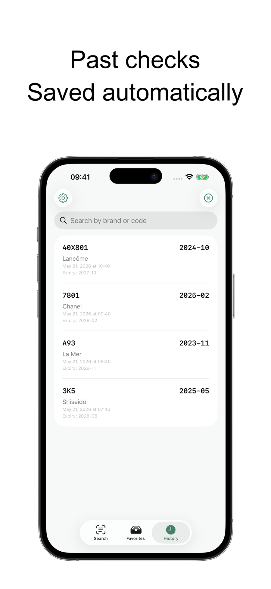 Lot Date lookup history screen